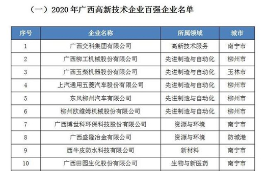 12月28日，广西2020高新技术企业百强名单新鲜出炉|咕咕狗知识产权